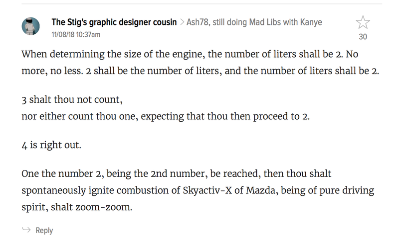Illustration for article titled Comment of the Day: Your Mazda Was a Hamster Edition